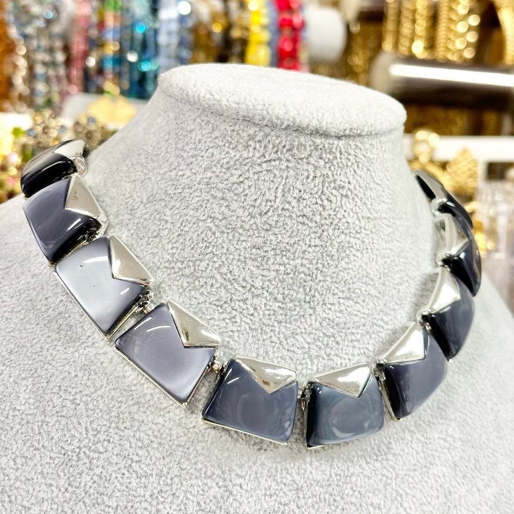 Vintage 1940's Signed Charel Grey Moonglow Lucite Thermoset Silver Tone Necklace